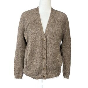 Daniel Buchler Cardigan Sweater Womens S Brown Mohair Sequin V Neck Pockets Knit